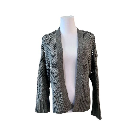 Abercrombie & Fitch Basket Weave Cotton Open Cardigan Sweater SMALL Gray Shrug - Picture 1 of 9